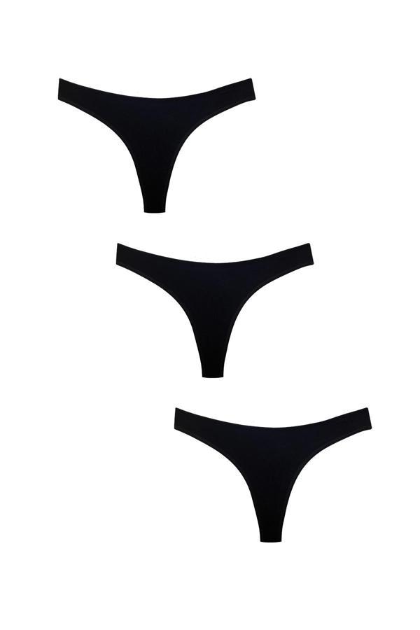 3'lü Pamuklu String Tanga | Siyah 0375 - Image 1