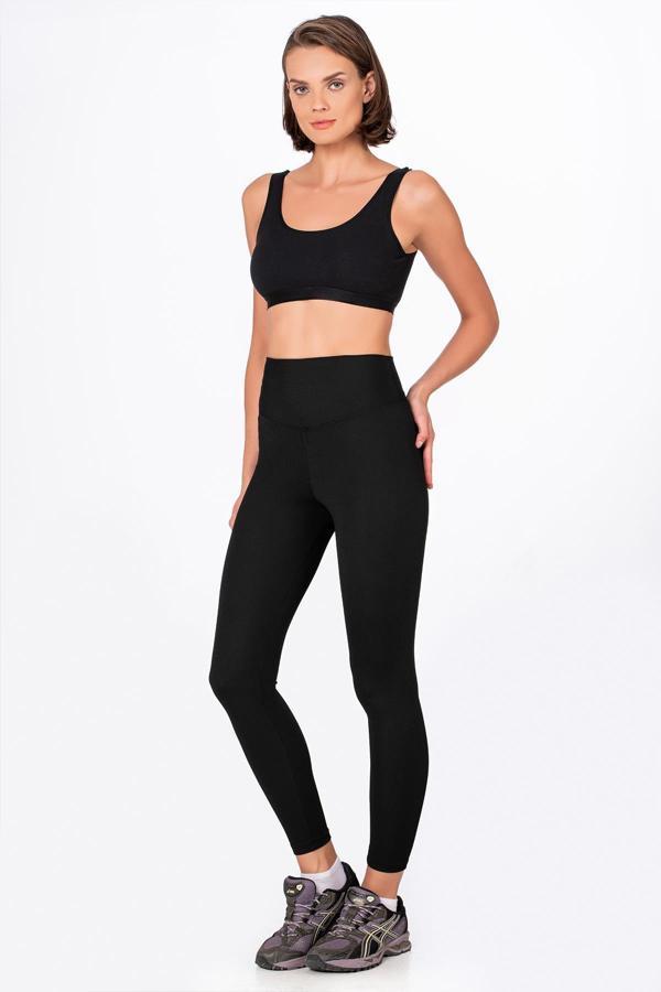 Yüksel Bel Toparlayıcı Fitilli Tayt | Siyah - Image 1