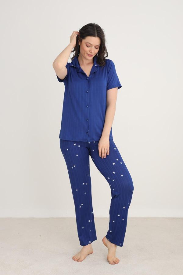 Kadın Yıldız Desenli Önden Düğmeli Pijama Takım | Saks 80602-1276 - Image 1