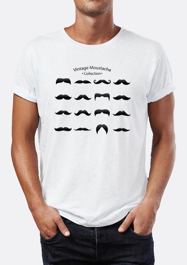 Mustache Bıyık Koleksiyonu illüstrasyon Baskılı Bisiklet Yaka Erkek Tişört - Image 1