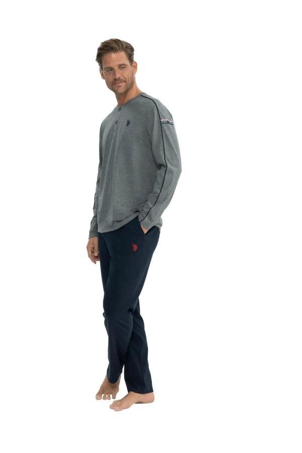 U.S. Polo Assn. Erkek Uzun Kollu Yakası Düğmeli Pijama Takımı - Image 1