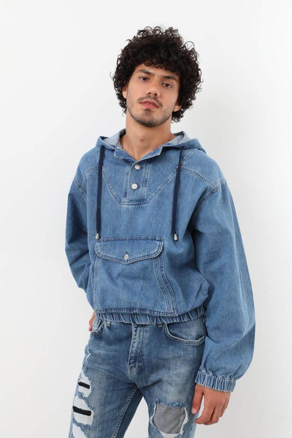 Erkek Jean Sweatshirt Mavi - Image 1