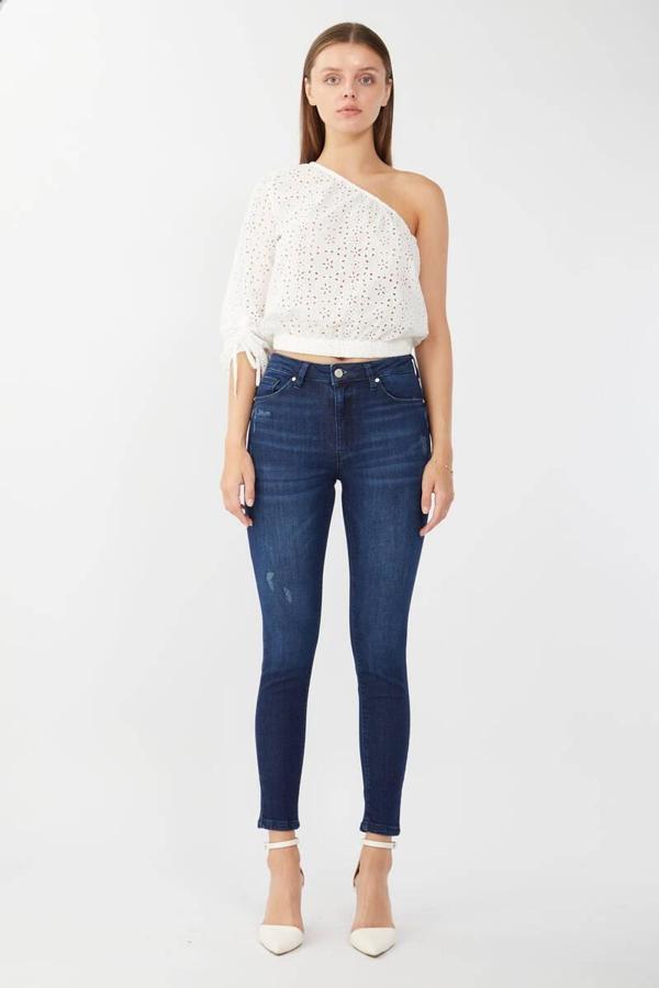 Kadın Skinny Fit Esnek Pantolon Koyu Mavi - Image 1