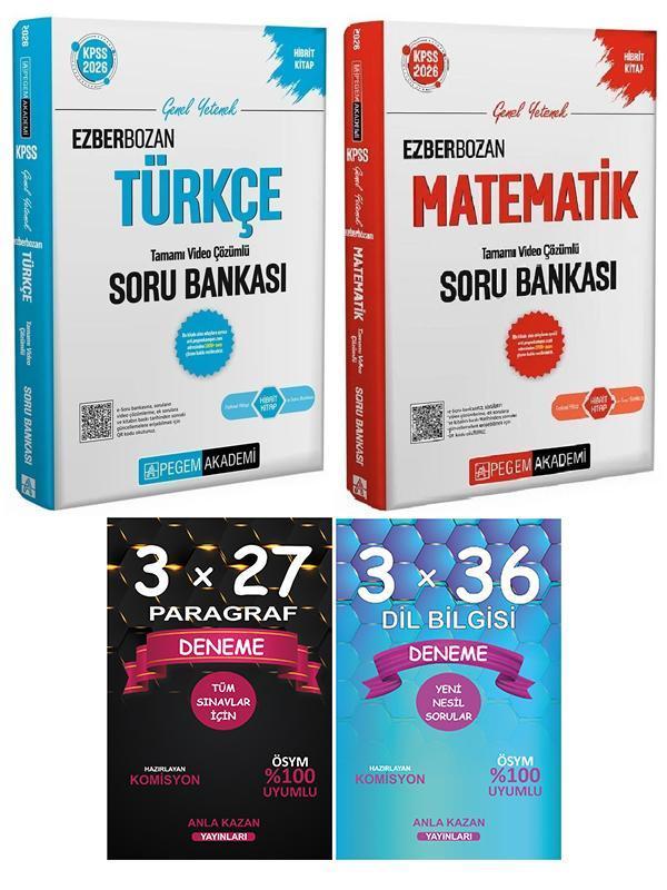 Pegem + Anla Kazan KPSS Ezberbozan Türkçe Matematik Soru Paragraf + Dil Bilgisi Deneme 4 lü Set - Pegem Akademi Yayıncılık - Image 1