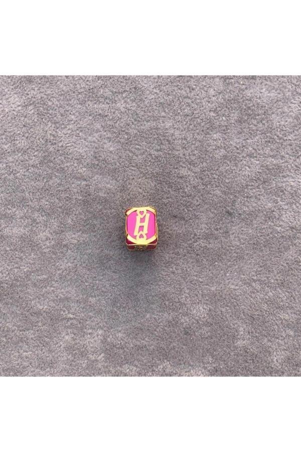 14 Ayar Altın Kafesli Pembe Boncuk H Harf Kolye Ucu - Image 1