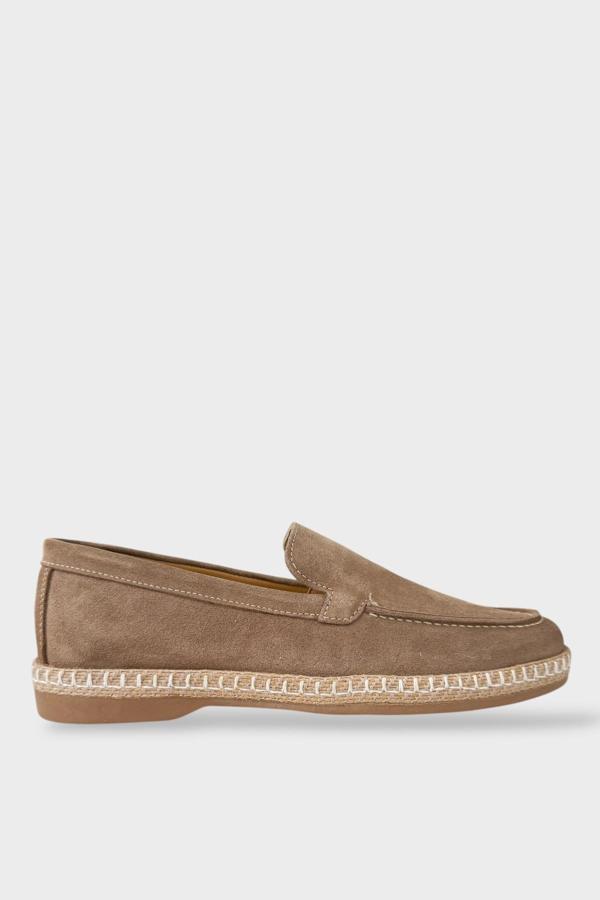 Erkek Hakiki Süet Deri Espadril Ayakkabı BEJ - Image 1
