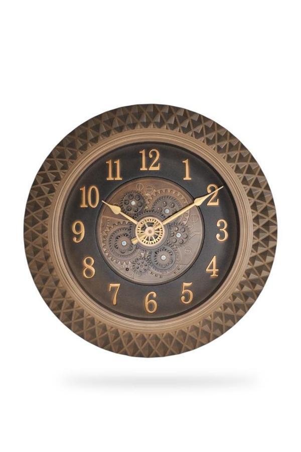 Efe Mark Premium Serisi Antik Eskitme Space Kadranlı Döner Çarklı Ev ve Ofis Duvar Saati Kabartma Rakamlı 45 CM Bronz - Image 1