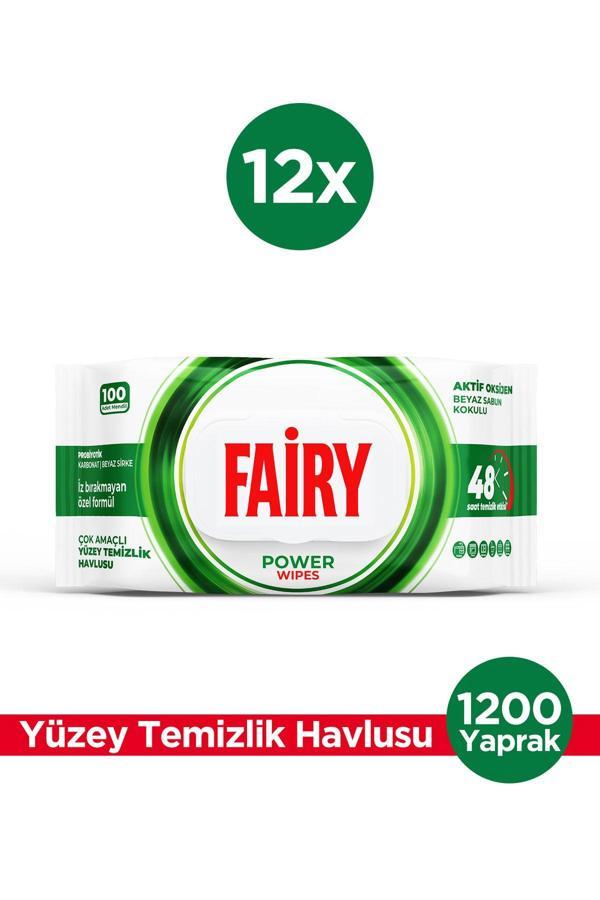 Power Wipes Yüzey Temizlik Havlusu 100 Yaprak 12 Adet | Beyaz Sabun | Beyaz Sirke & Karbonat - Image 1