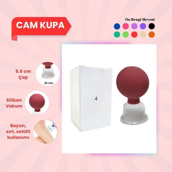 Silikon Vakumlu Cam Yüz Masaj Kupası No:4 Kırmızı - Image 1