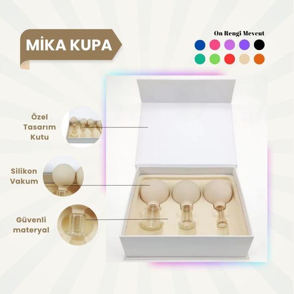 Silikon Vakumlu Mika Yüz Masaj Kupası 3'lü Set Bej - Image 1