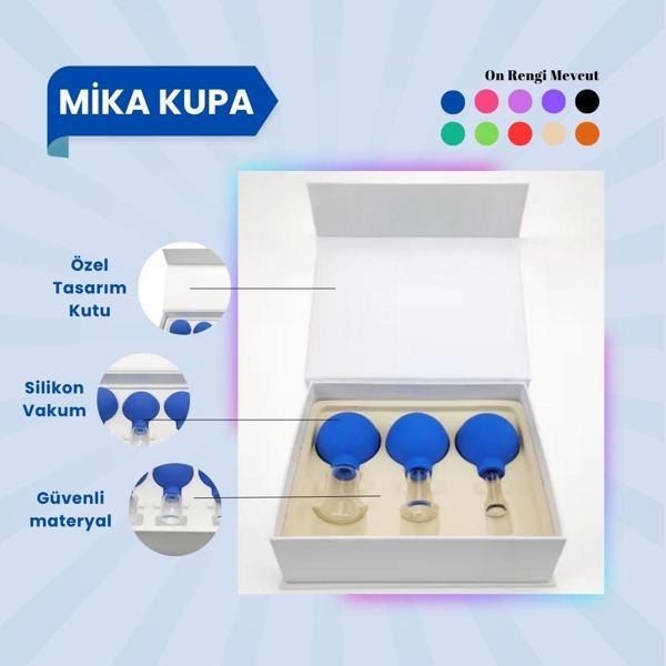 Silikon Vakumlu Mika Yüz Masaj Kupası 3'lü Set Mavi - Image 1