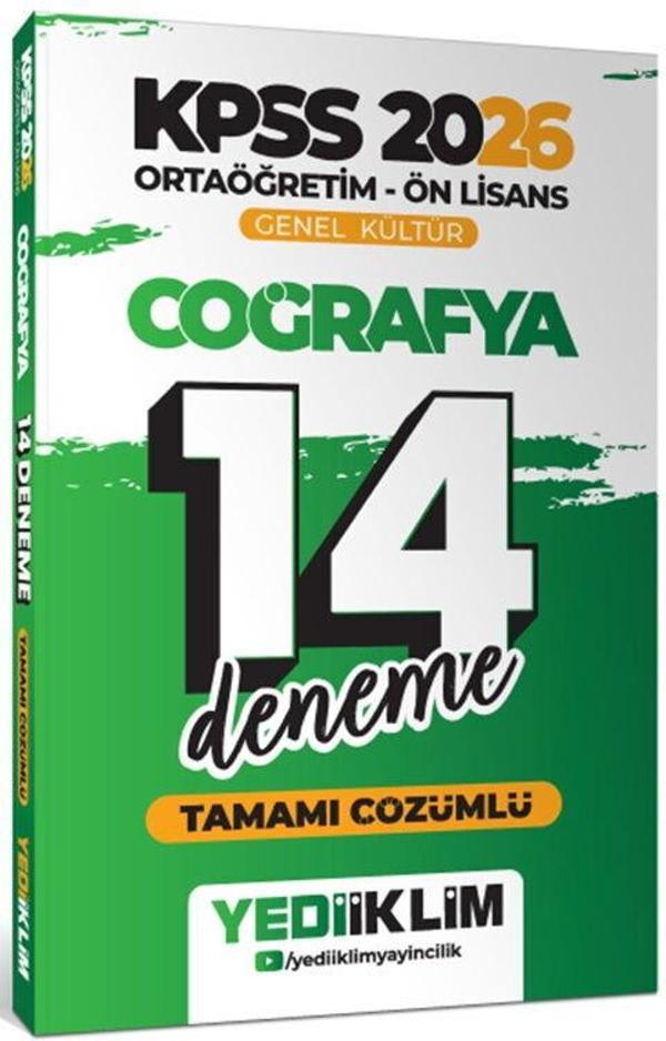 Yediiklim Yayınları 2026 KPSS Ortaöğretim Ön Lisans Coğrafya Tamamı Çözümlü 14 Deneme - Yediiklim Yayınları - Image 1