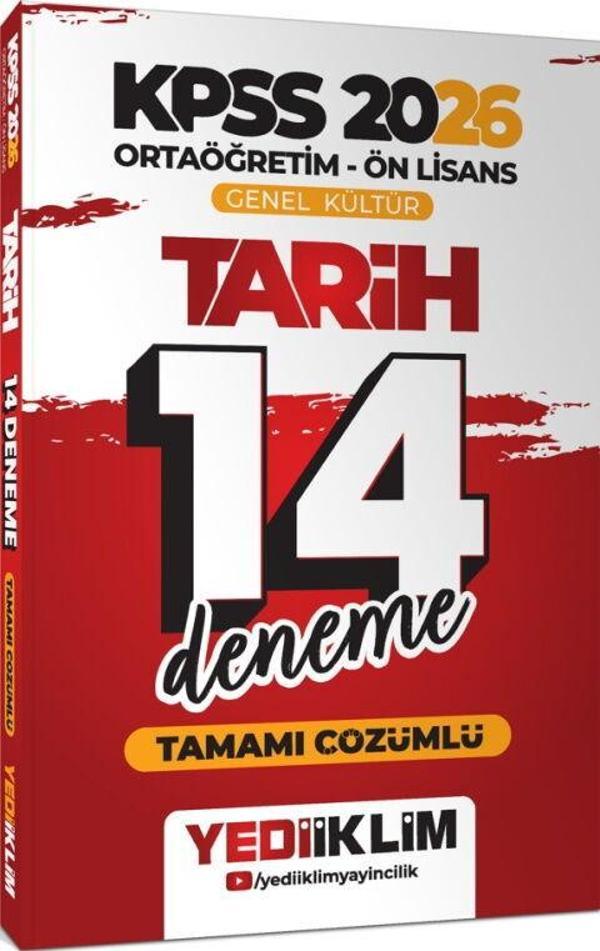 Yediiklim Yayınları 2026 KPSS Ortaöğretim Ön Lisans Tarih Tamamı Çözümlü 14 Deneme - Yediiklim Yayınları - Image 1
