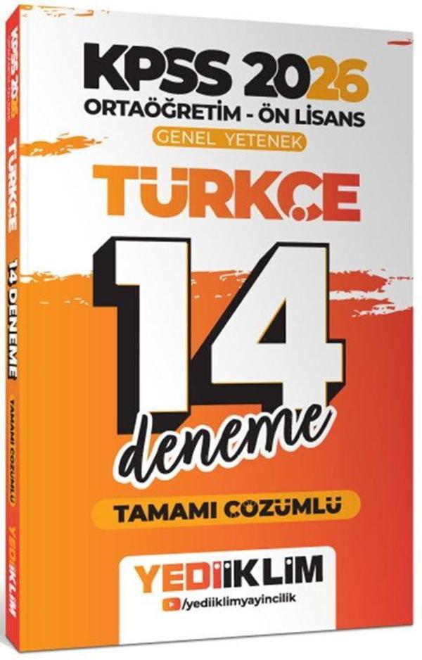 Yediiklim Yayınları 2026 KPSS Ortaöğretim Ön Lisans Türkçe Tamamı Çözümlü 14 Deneme - Yediiklim Yayınları - Image 1