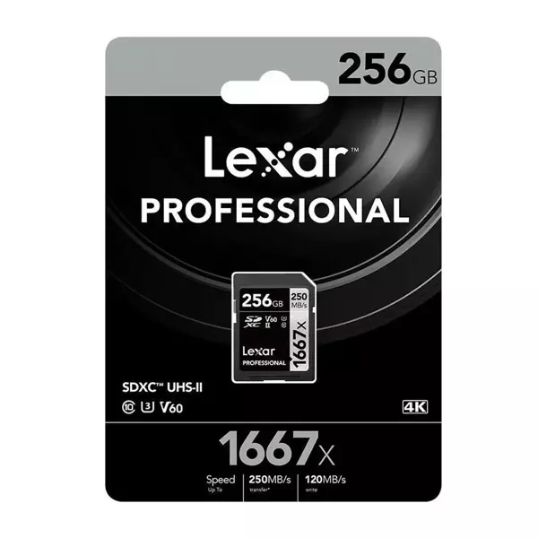 Lexar LSD256CB1667 256 GB 250-120Mb/s 1667X SDXC UHS-II C10 V60 U3 SD Profesional Kart - Image 1