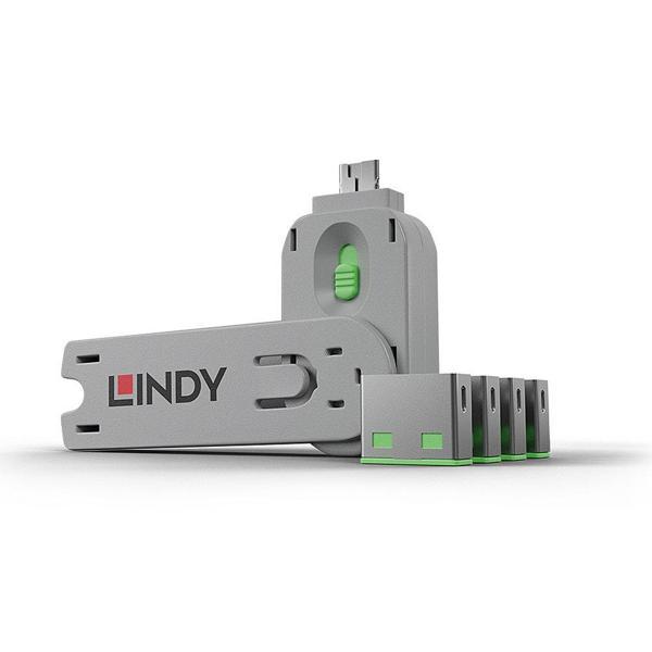 Lindy LIN-40451 USB A 4 Adet Port Kilidi ve 1 Adet Anahtar Yeşil Renk - Image 1