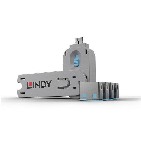 Lindy LIN-40452 USB A 4 Adet Port Kilidi ve 1 Adet Anahtar Mavi Renk - Image 1