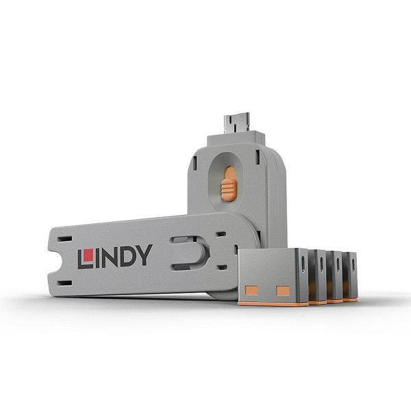 Lindy LIN-40453 USB A 4 Adet Port Kilidi ve 1 Adet Anahtar Turuncu Renk - Image 1