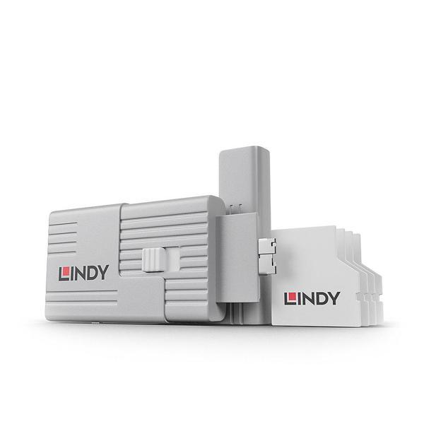 Lindy LIN-40478 4 lü Pket Beyaz SD Port Kilidi ve 1 Adet SD Port Kilit Açma Anahtarı - Image 1