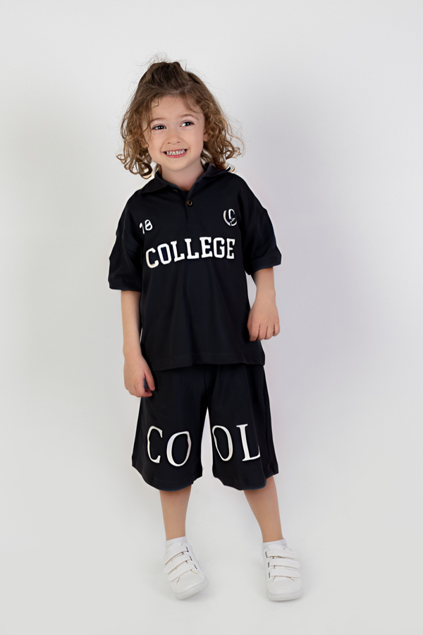 Erkek Çocuk College Baskılı Şortlu Kısa Kollu Polo Yaka Lekos KumaşBasic Takım 2-5 Yaş - Image 1