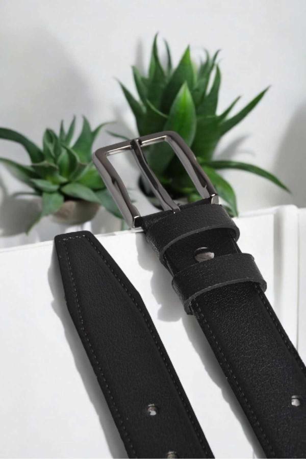 DeepSEA Erkek Siyah %100 Hakiki Deri 3,5 cm Klasik Kemer  Kumaş Pantolon Kemeri 2502636 - Image 1