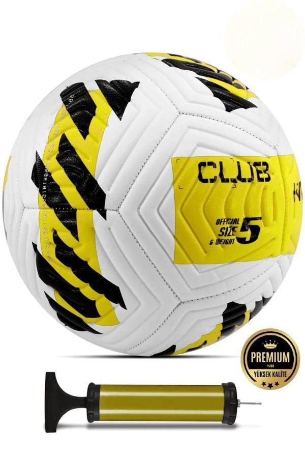 Sarı Yeni Desenli Futbol Topu 4 Astarlı No:5 480 Gr + Pompa Hediyeli X507 - Image 1