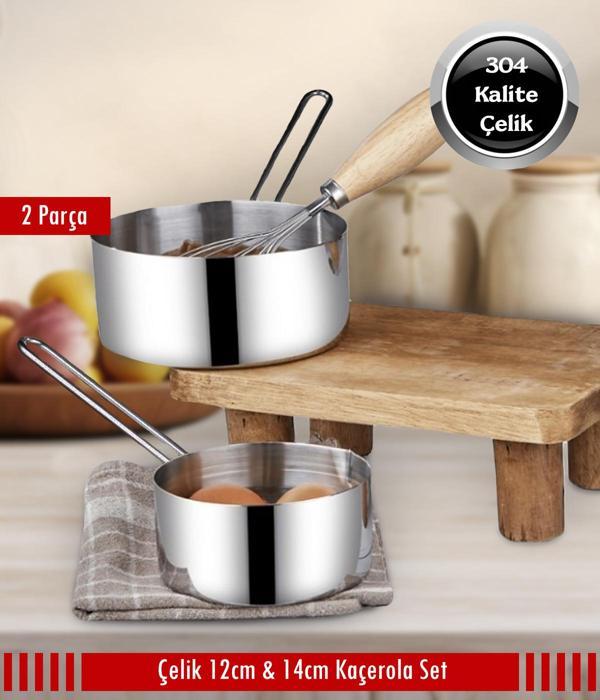 Çelik 2 li Kaçerola Sosluk Sütlük Set 12cm-14cm - Image 1