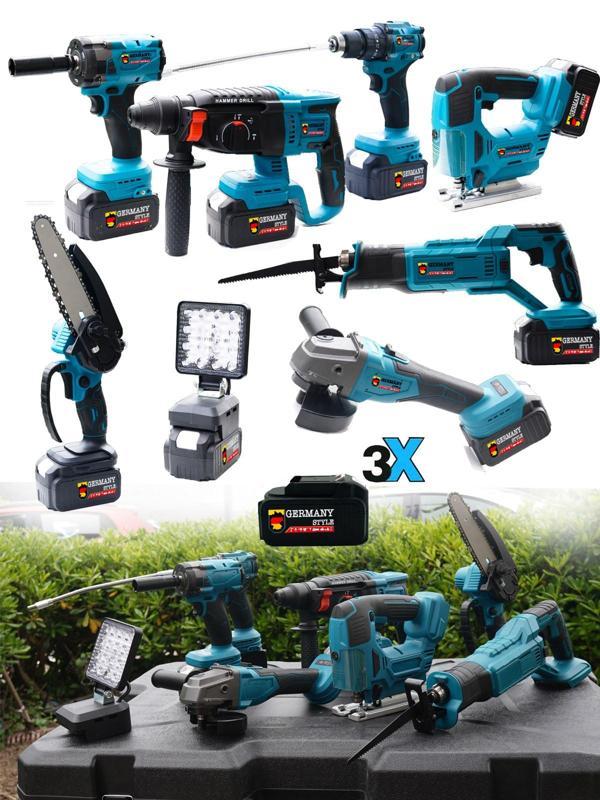 Germany Style Pro-Qt 3 Akülü 8'li Süper Set Taşlama-Matkap-Kırıcı-Bijon Sökme-Tilki Kuyruğu-Budama T - Image 1