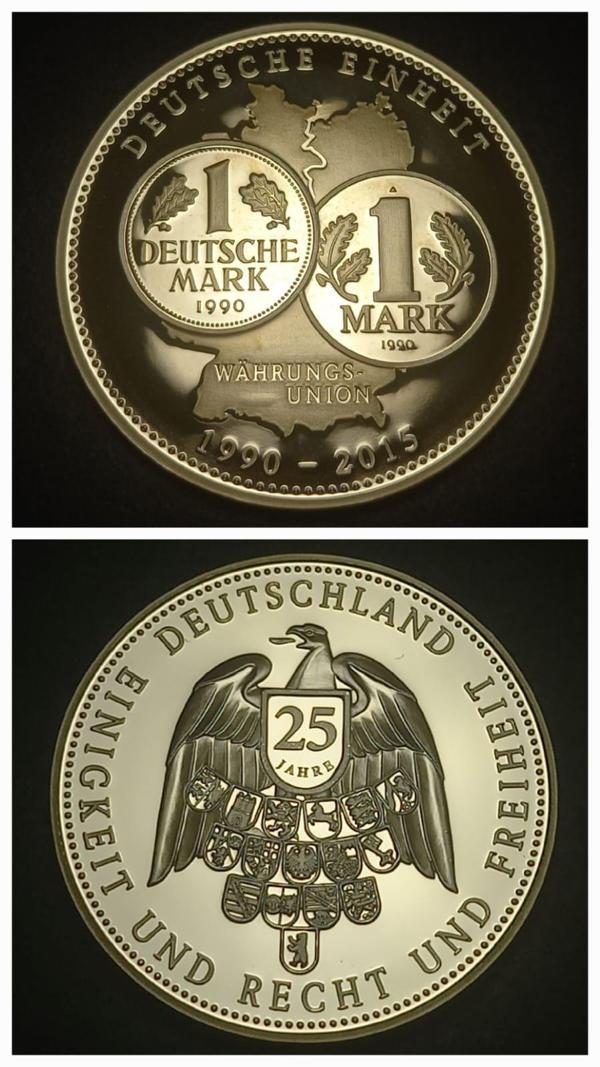 Escoines Koleksiyon 1990-2015 Almanya 1MARK 25.Yıl ParaBirliği Hatıra Madalyon 28Gr 40mm Sertifikalı - Image 1
