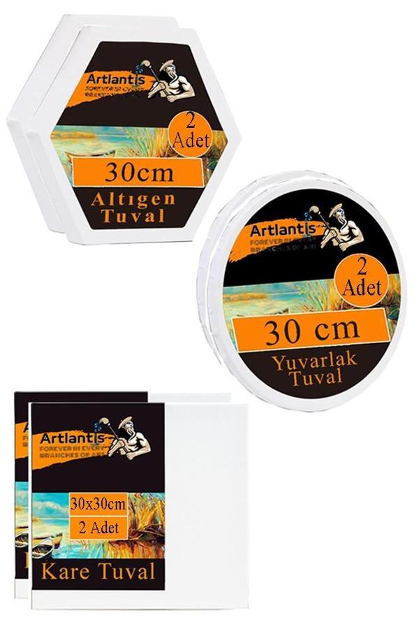 Kare Yuvarlak ve Altıgen Tuval 30 cm 2 li 1 Paket 30x30 cm Arkadan Zımbalı Astarlı Resim Tuvali Akrilik Yağlı Boya - Image 1