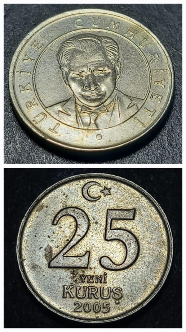 Escoines Koleksiyon 39963675dde3710cff 25yeni Kuruş 2005 Çapaklı portre/Nadir çıkar YTL madeni para - Image 1