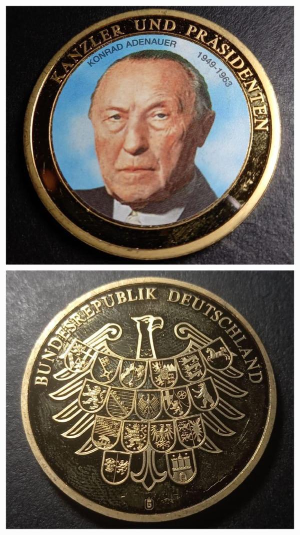 Escoines Koleksiyon 39963676ac1b76c1da Almanya, Şansölye Konrad Adenauer Hatıra Madalya 28Gr. / 40mm - Image 1