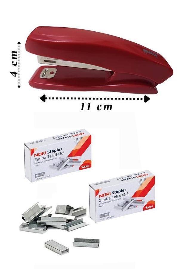 Zımba Makinesi Seti Küçük Kırmızı S-5 No:10 1 Adet Zımba Teli 2 Paket 10-15 Sayfa Ofis Büro Okul Öğrenci Mini Boy - Image 1