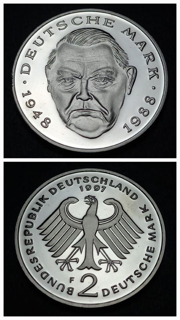 Escoines Koleksiyon 783ced6dbced 1997 Almanya 2Mark Prof Baskı Ludwig Erhard. 40.Yıldönümü eski para - Image 1