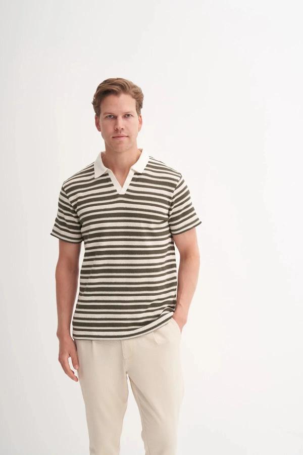Cazador Polo Yaka Regular Fit Örme Çizgili Tişört 4033 - Image 1