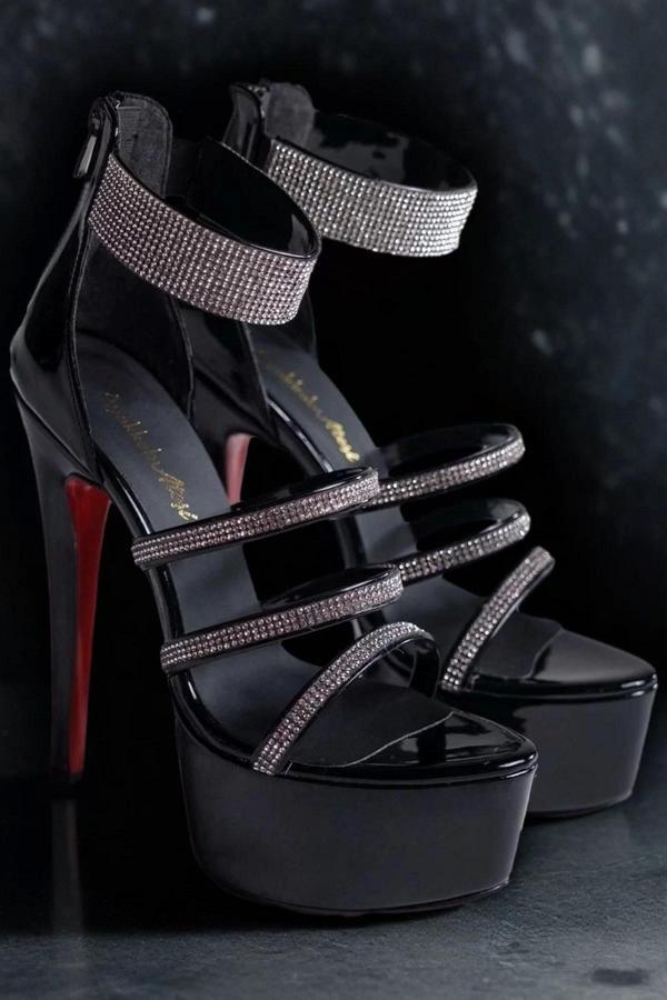 Kadın Taşlı Neon Platform İnce Topuklu Sandalet Gece Şıklığı Model - Image 1