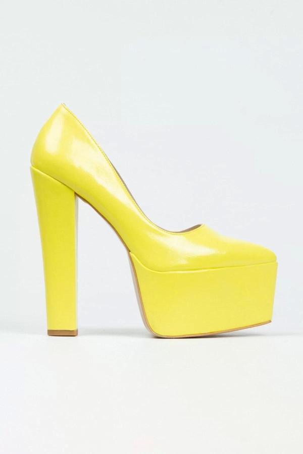 Kadın Moda Şık Fuşya Rugan Klasik Sivri Kalın Topuklu Platformlu Düğün Nişan Gece Abiye Ayakkabı - Image 1