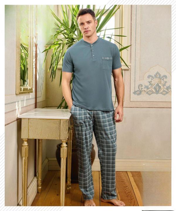 Pijamoni Erkek Düğme Yaka Kısa Kol  Pijama Takımı 6850/99 - 1 Adet - Image 1