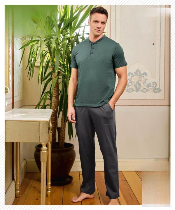 Pijamoni Erkek Düğme Yaka Kısa Kol Penye Pijama Takımı 6880/1 - 1 Adet - Image 1
