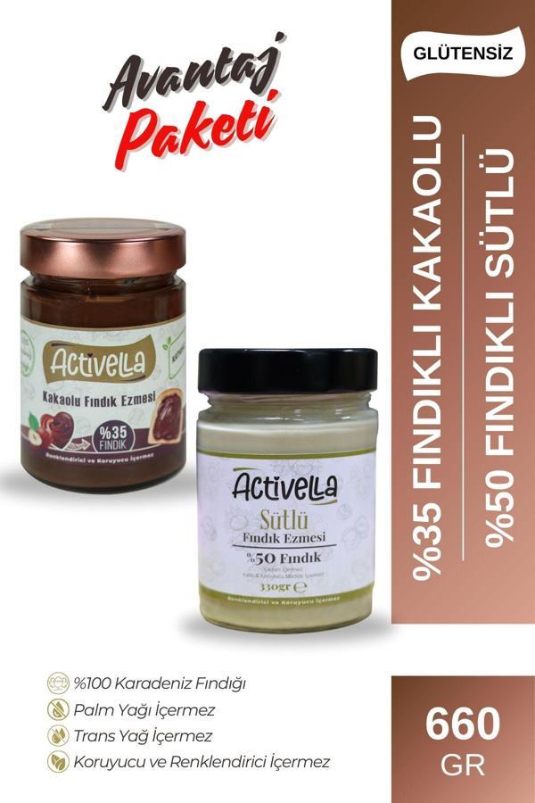 Activella Kakaolu Fındık Ezmesi 330gr %35 Fındıklı + Sütlü Fındık Ezmesi 330gr %50 Fındıklı - Image 1