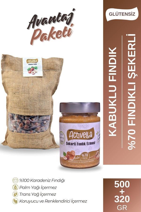 Activella Şekerli Fındık Ezmesi 320gr %70 Fındıklı + Kabuklu Fındık 500gr - Image 1