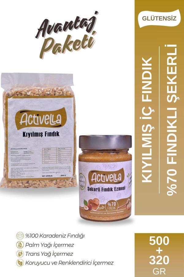 Activella Şekerli Fındık Ezmesi 320gr %70 Fındıklı + Kıyılmış İç Fındık 500gr - Image 1