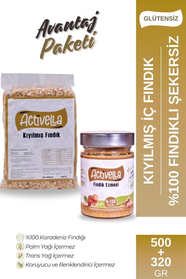 Activella Şekersiz Fındık Ezmesi 320gr %100 Fındıklı + Kıyılmış İç Fındık 500gr - Image 1