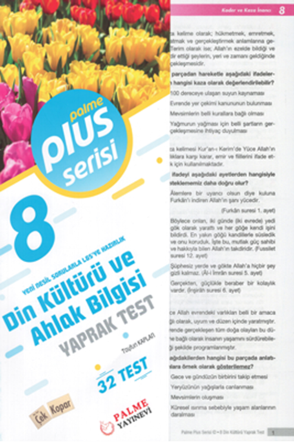 8. Sınıf Plus Serisi Din Kültürü ve Ahlak Bilgisi Yaprak Test - Palme Eğitim - Image 1