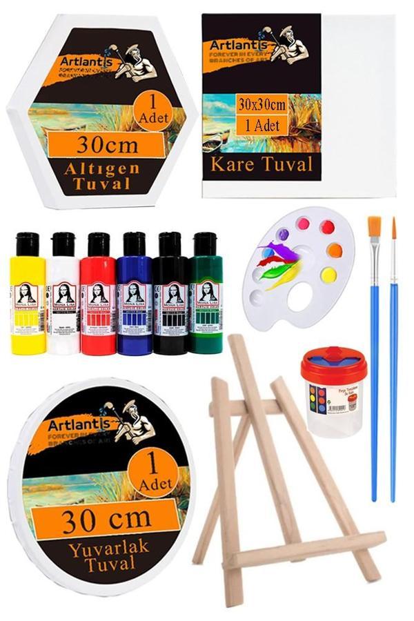 Kare Yuvarlak ve Altıgen Tuval 30 cm 6 Renk Akrilik Boya Şövale 1 Paket 30x30 cm Arkadan Zımbalı Astarlı Resim Tuvali - Image 1
