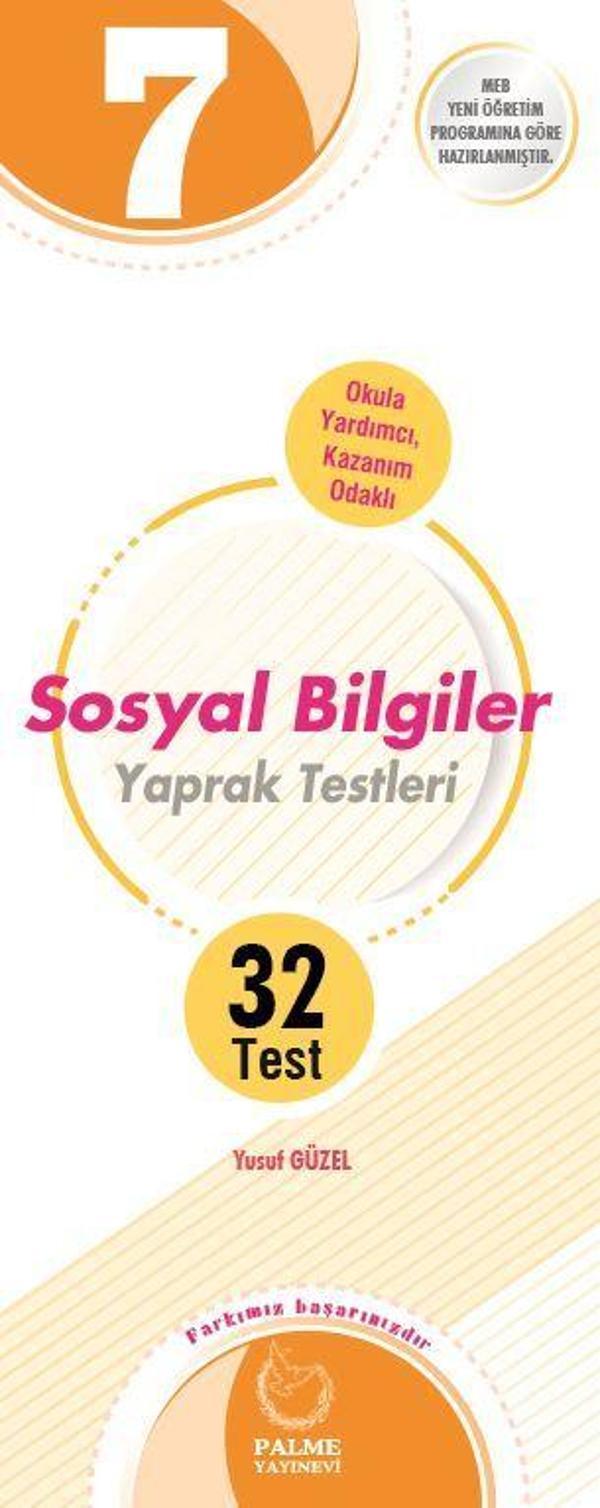 Palme Yayınevi 7, Sınıf Sosyal Bilgiler Yaprak Testi ( 32 Test ) - Palme Yayınları - Image 1