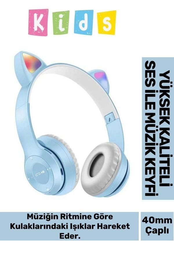 Gürültü Engelleyen Kız Erkek Çocuk Kedi Kulaklı Işıklı Mikrofonlu Kablosuz Bluetooth Kedili Kulaklık - Image 1