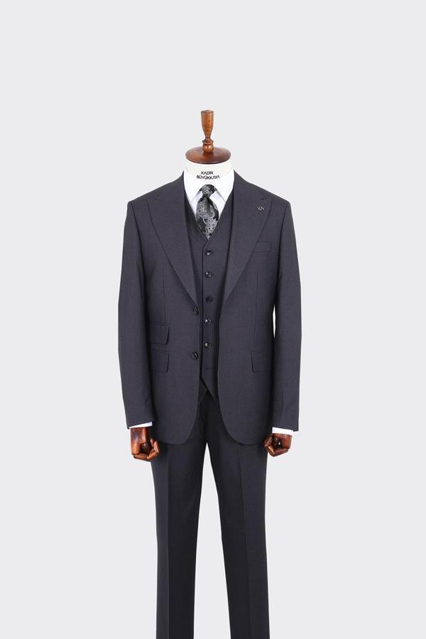 Geniş Yaka Çift Düğmeli Erkek Yelekli Takım Elbise-KAW1091W - Image 1