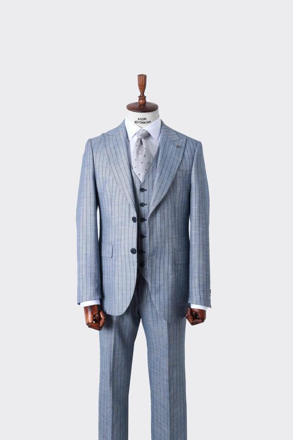 Şık ve Rahat Yelekli Erkek Takım Elbise - Slim Fit Dört Mevsim Kullanılabilir-KAW1038S - Image 1