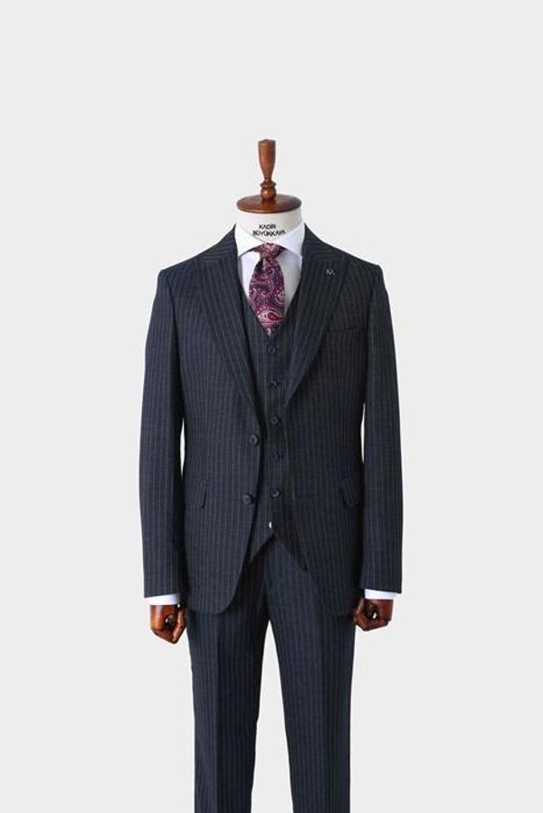 Slim Fit Viskon Karışımlı Yelekli Erkek Takım Elbise - Dört Mevsim-KAW1022S - Image 1